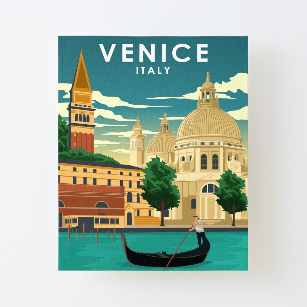Page De Garde Cahier D italien Gondole Impression rigide for Sale avec l'œuvre « Affiche de voyage minimaliste vintage de Venise Italie » de l'artiste Jorn van Hezik | Redbubble