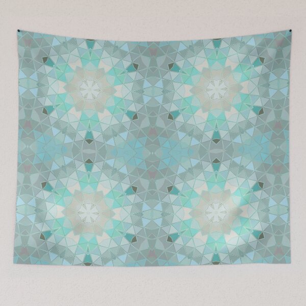 Item preview, Mandala Abstract Sea Foam Sea Glass Geometric Shapes and Triangles Turquoise Pale Grey designed and sold by Beachy.