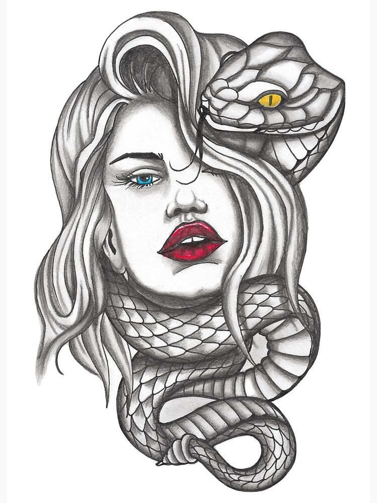 Bad girl with snake drawing print Art Board Print for Sale by RM-ART-STUDIO