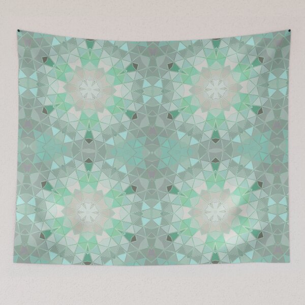 Item preview, Mandala Abstract Sea Foam Sea Glass Geometric Shapes and Triangles Pale Mint Light Grey designed and sold by Beachy.