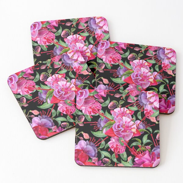 Item preview, Watercolor Fuchsia Flowers - Pink And Black designed and sold by Sketchbook Designs.