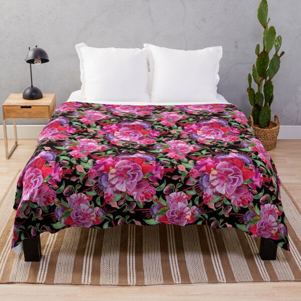 Item preview, Watercolor Fuchsia Flowers - Pink And Black designed and sold by Sketchbook Designs.