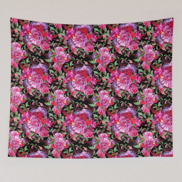 Item preview, Watercolor Fuchsia Flowers - Pink And Black designed and sold by Sketchbook Designs.