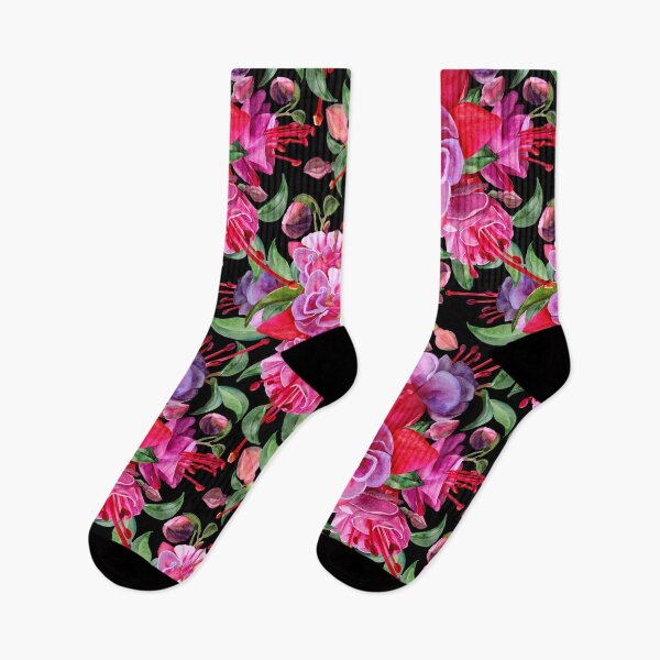 Item preview, Watercolor Fuchsia Flowers - Pink And Black designed and sold by Sketchbook Designs.