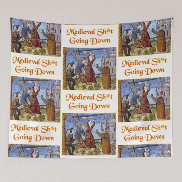 Item preview, 'Medieval Sh*t Going Down' Snail Fight Naïve Painting - Medieval Designs Collection designed and sold by Ridiculam Toga.