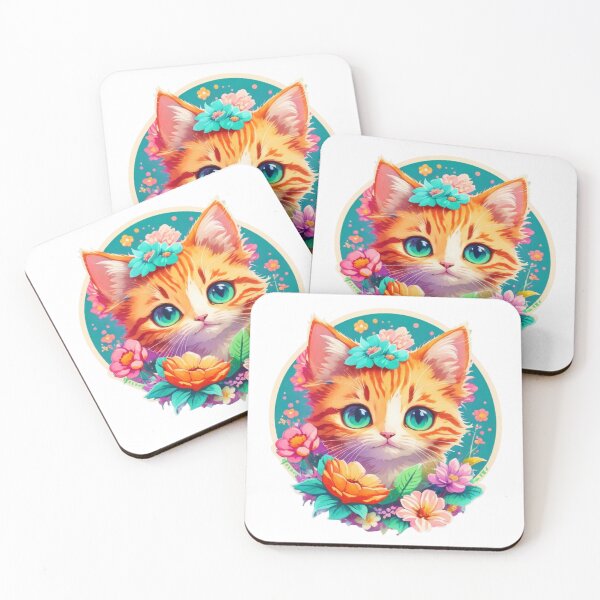 Item preview, Charming Kitten with Colorful Watercolor Flowers, Kawaii Kitten designed and sold by YourNameMatters.