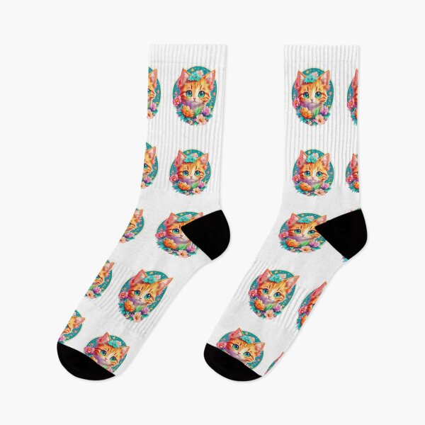 Item preview, Charming Kitten with Colorful Watercolor Flowers, Kawaii Kitten designed and sold by YourNameMatters.