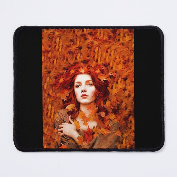 Item preview, beautiful girl painting covered in fall Leafs autumn seasonGraphic designed and sold by IndianRugCrafts.