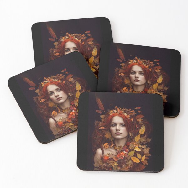 Item preview, beautiful girl painting covered in fall Leafs autumn seasonGraphic designed and sold by IndianRugCrafts.