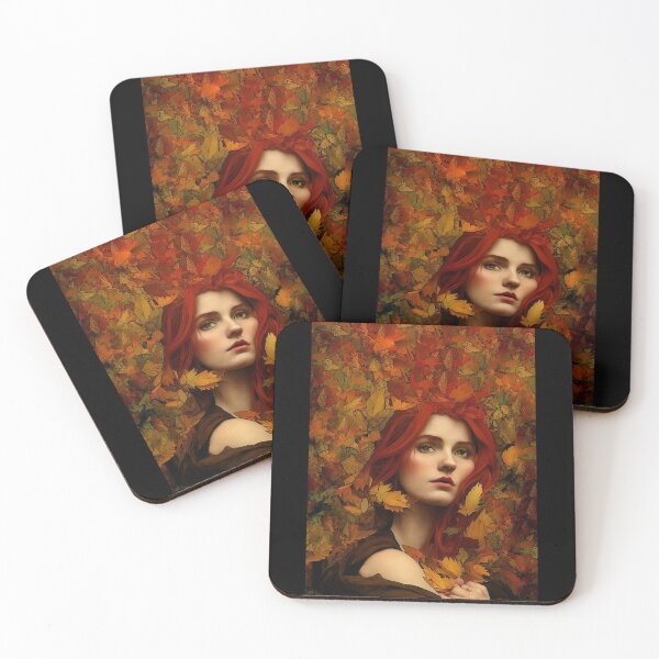Item preview, beautiful girl painting covered in fall Leafs autumn seasonGraphic  designed and sold by IndianRugCrafts.