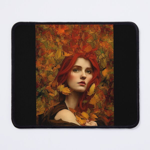 Item preview, beautiful girl painting covered in fall Leafs autumn seasonGraphic  designed and sold by IndianRugCrafts.