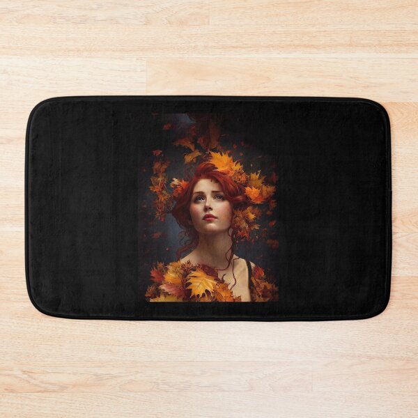 Item preview, beautiful girl painting covered in fall Leafs autumn seasonGraphic  designed and sold by IndianRugCrafts.