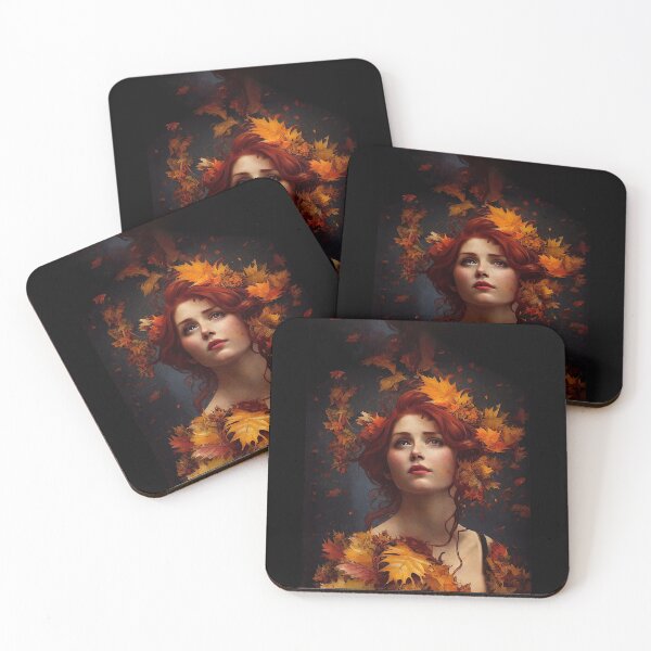 Item preview, beautiful girl painting covered in fall Leafs autumn seasonGraphic  designed and sold by IndianRugCrafts.