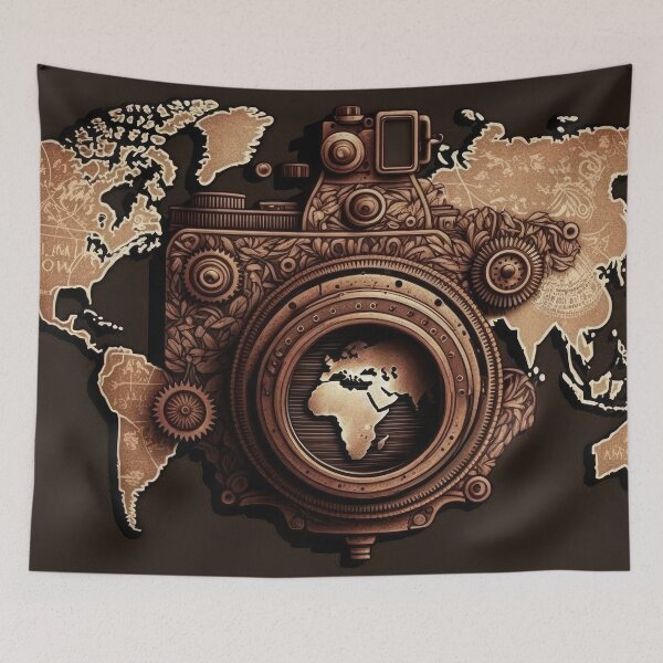 Item preview, World Map Vintage Through Camera designed and sold by Map4U.