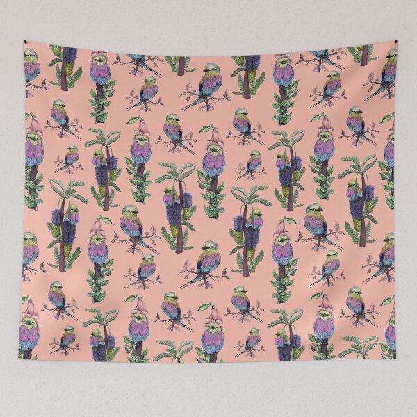 Item preview, Lilac Breasted Roller Bird and Flower Illustrated PAttern designed and sold by ReaDillo.
