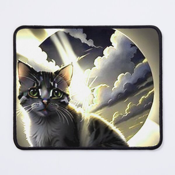Item preview, a-kitty-cat-preying-in-heaven-with-a-halo-clouds-and-sun-rays-very-pretty-magically-dark-with-lig- designed and sold by tileartwork.