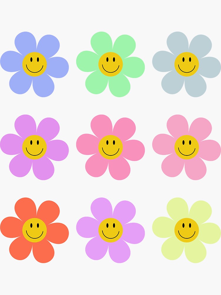 Colorful Smiley Flowers Vinyl