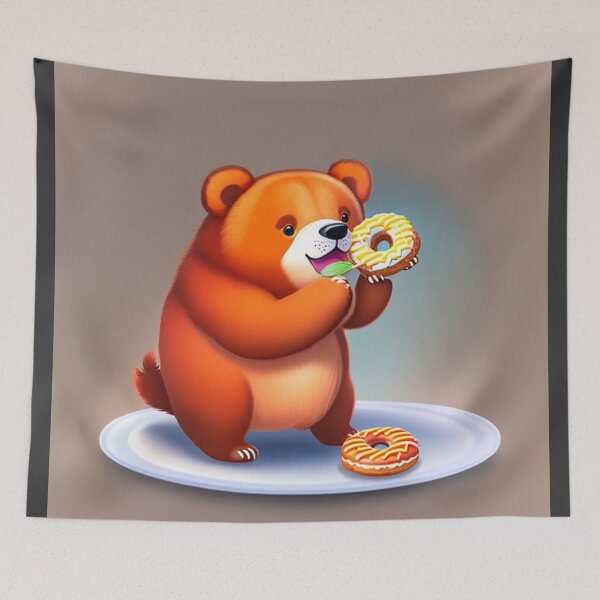 Item preview, Magical Fluffy Bear Eating Donut on the Plate designed and sold by Magical-bear.