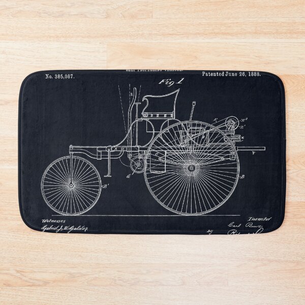 Item preview, Benz 1888 self propelling vehicle, original patent drawing marbled black background designed and sold by QualitySolution.