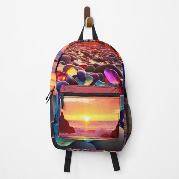 Item preview, Colorful glass pebbles and seashells beach sunset. designed and sold by MargaretWiktor.