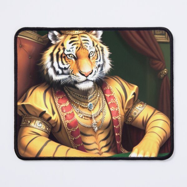 Item preview, rich-tiger-with-crown-and-jewelry-sitting-at-his-thorne-with-lots-of-riches-oil-painting-colorful- designed and sold by tileartwork.