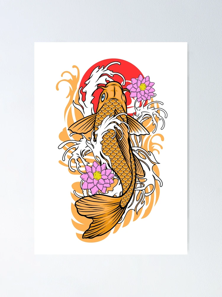 Koi Fish Tattoo Design in Vintage Look Poster for Sale by bazziergraphik