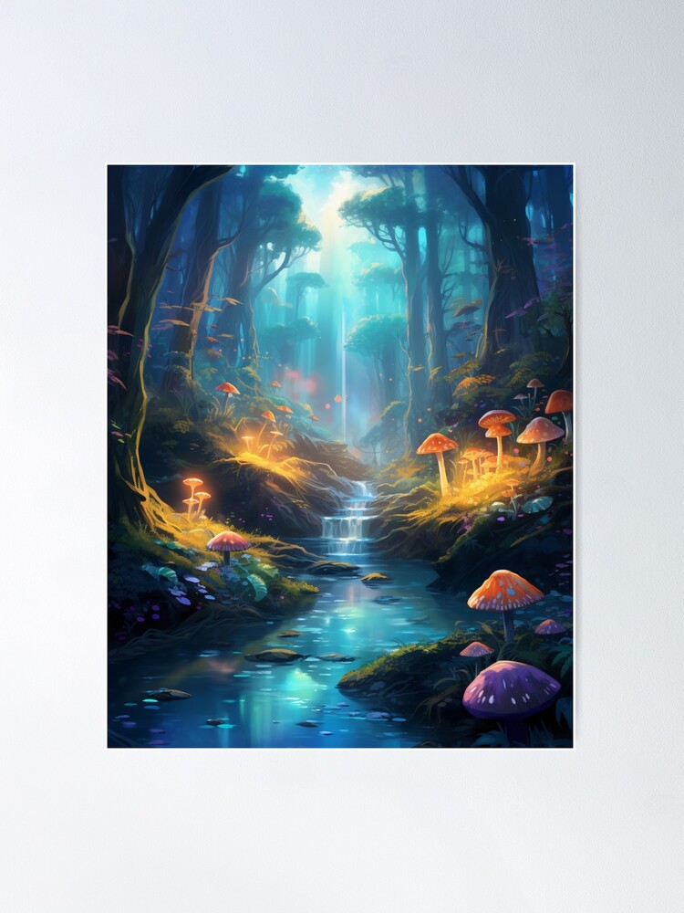 Spiritual Mystical Forest Lanterns Wall Art Print on Canvas Fantasy Decor  Kids