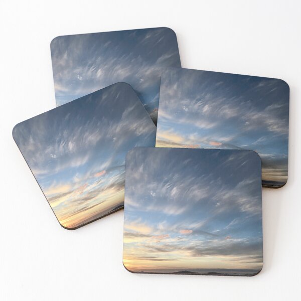 Item preview, Ocean 0.6 - sunset over the Isles of Scilly art print: broody blue sky, cirrus clouds designed and sold by Oh Halo Berry.