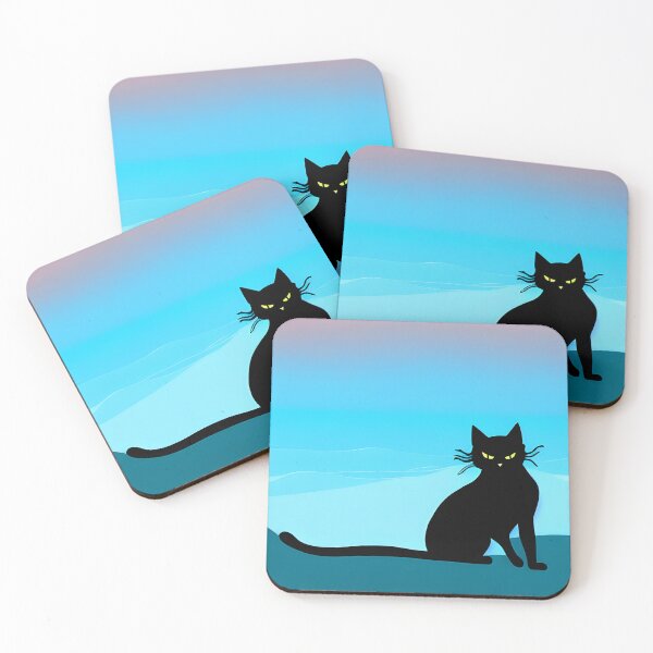 Item preview, Black Cat on a Blue Beach AI Art designed and sold by Beachy.