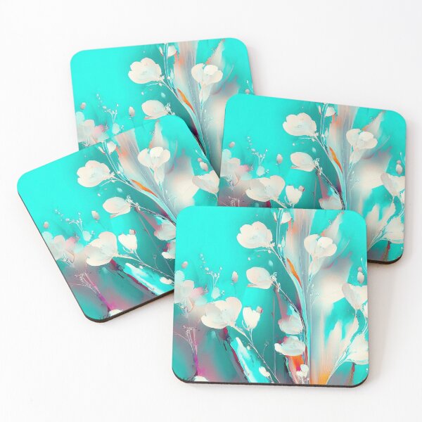 Item preview, WHITE FLOWERS ON TURQUOISE designed and sold by JUVILLGO.