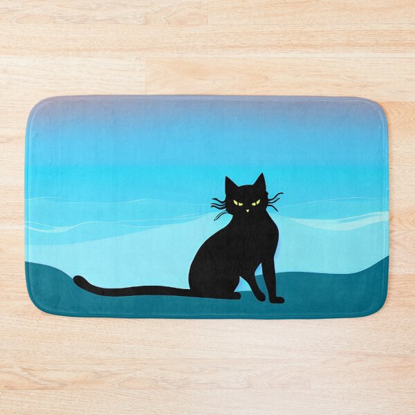 Item preview, Black Cat on a Blue Beach AI Art designed and sold by Beachy.