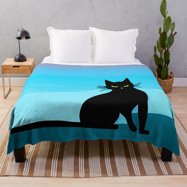 Item preview, Black Cat on a Blue Beach AI Art designed and sold by Beachy.