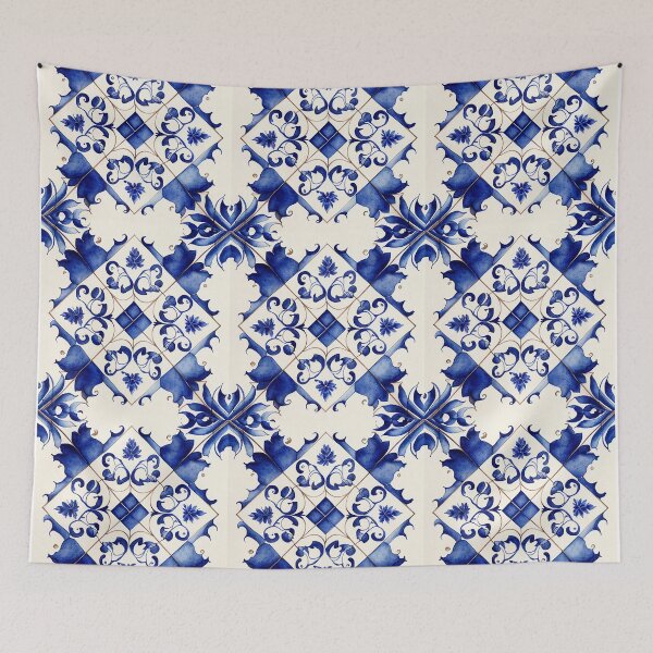 Item preview, azulejos pattern in blue porcelain tone designed and sold by ahawonderland.
