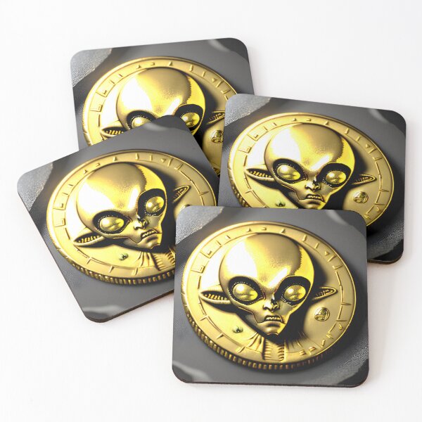 Item preview, an-alien-coin-from-year-3010-with-an-alien-on-it-made-of-gold-very-old-663075112 (5) designed and sold by tileartwork.