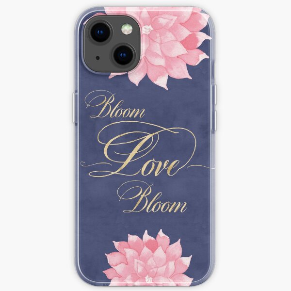 Watercolor Floral Bloom Love Quote Navy Blue Blush Pink Dahlia Art iPhone Soft Case