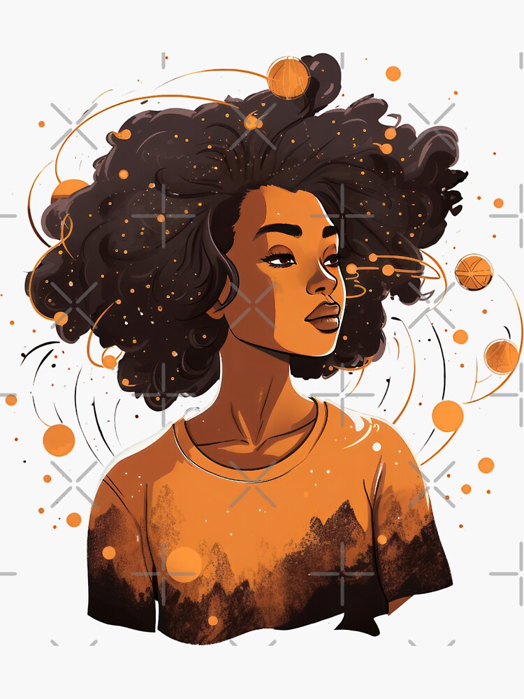 Aperçu 3 sur 3. Sticker avec l'œuvre Fille noire magique brillant conception de t-shirt premium lumineux créée et vendue par cafegrafis.