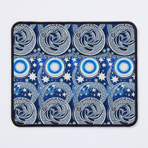 Item preview, Blue and white starry night scene linograph folk art designed and sold by Earth Nature Creations.
