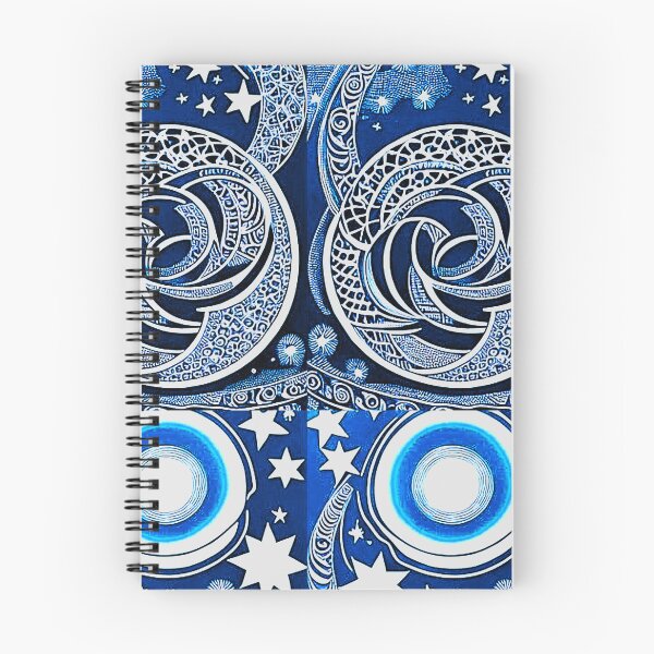 Item preview, Blue and white starry night scene linograph folk art designed and sold by Earth Nature Creations.