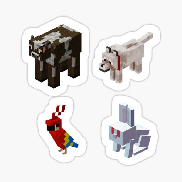 Vista previa del artículo con la obra «Minecraft vaca, lobo, loro, conejo», diseñado y vendido por Wavescreen.