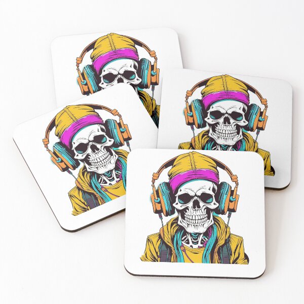 Item preview, portrait of a hipster skeleton wearing headphones designed and sold by DeluxBee.