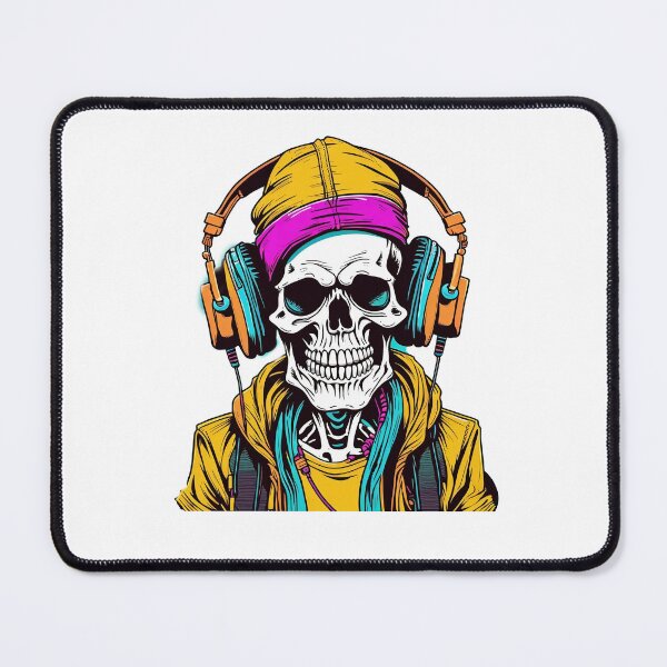 Item preview, portrait of a hipster skeleton wearing headphones designed and sold by DeluxBee.
