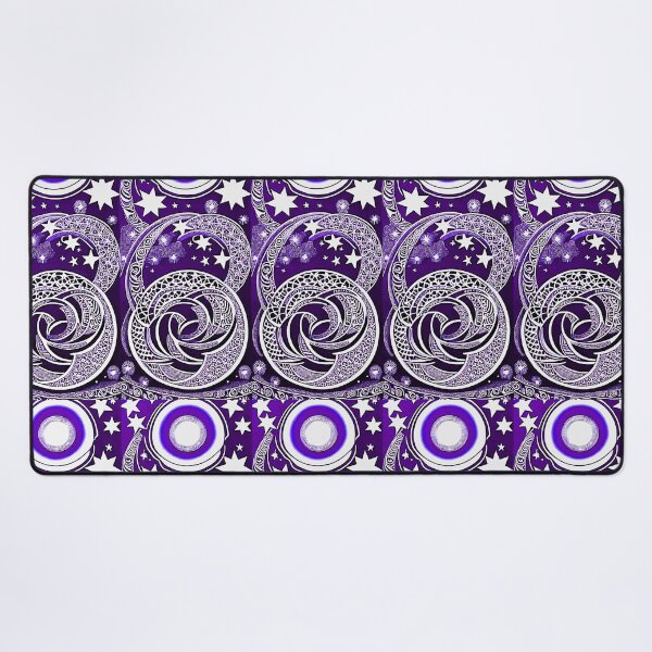 Item preview, Purple and white starry night scene linograph folk art designed and sold by Earth Nature Creations.