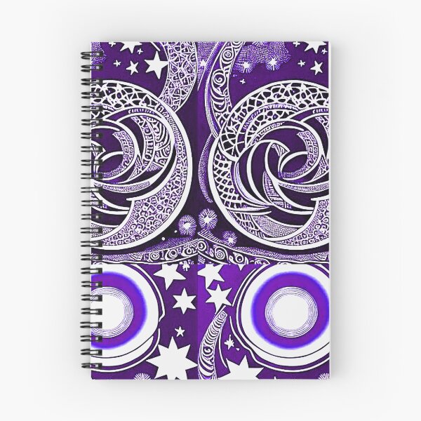 Item preview, Purple and white starry night scene linograph folk art designed and sold by Earth Nature Creations.