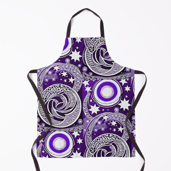 Item preview, Purple and white starry night scene linograph folk art designed and sold by Earth Nature Creations.