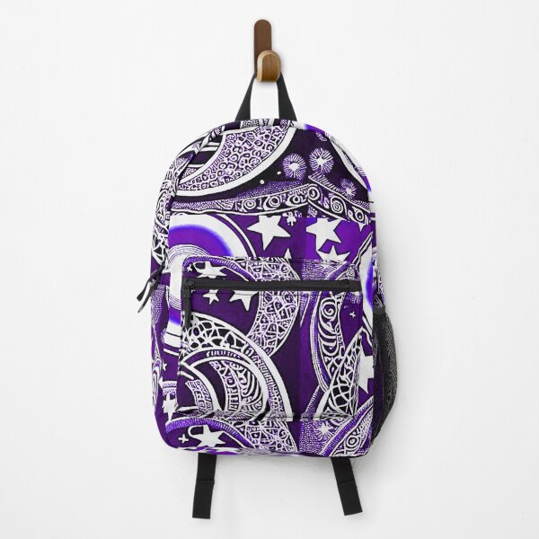 Item preview, Purple and white starry night scene linograph folk art designed and sold by Earth Nature Creations.