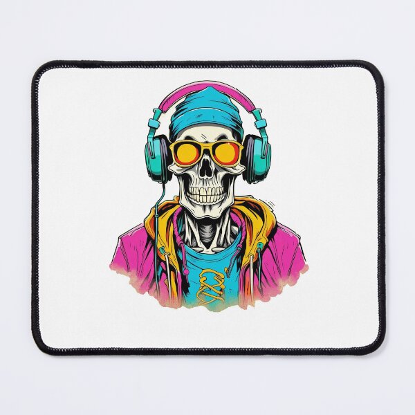 Item preview, portrait of a hipster skeleton wearing headphones designed and sold by DeluxBee.