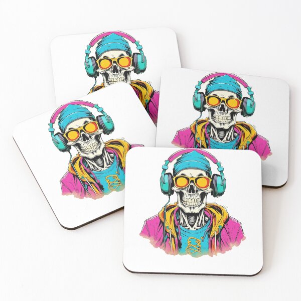 Item preview, portrait of a hipster skeleton wearing headphones designed and sold by DeluxBee.