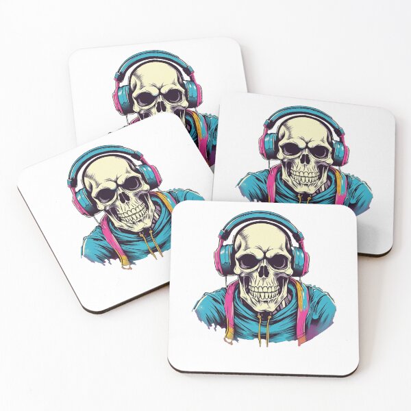 Item preview, portrait of a hipster skeleton wearing headphones designed and sold by DeluxBee.