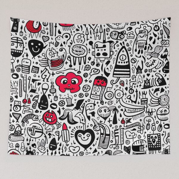 Item preview, Black, white & red scribble pattern designed and sold by miss-keysmash.