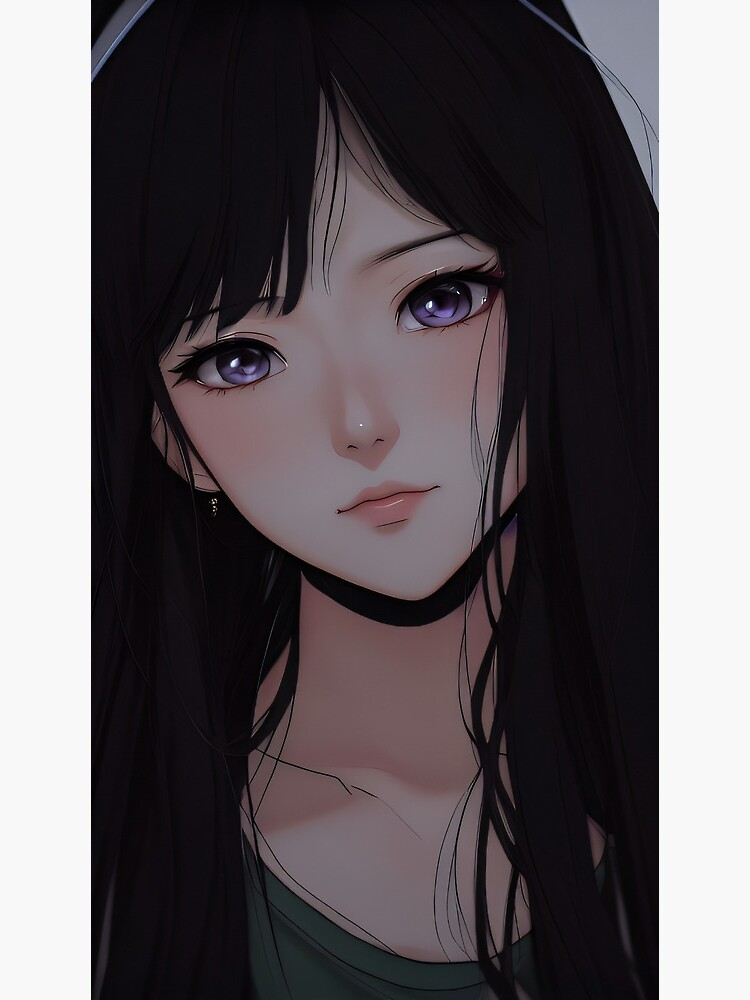 Anime Pretty Girl Dark Hair Anime Girl | Greeting Card